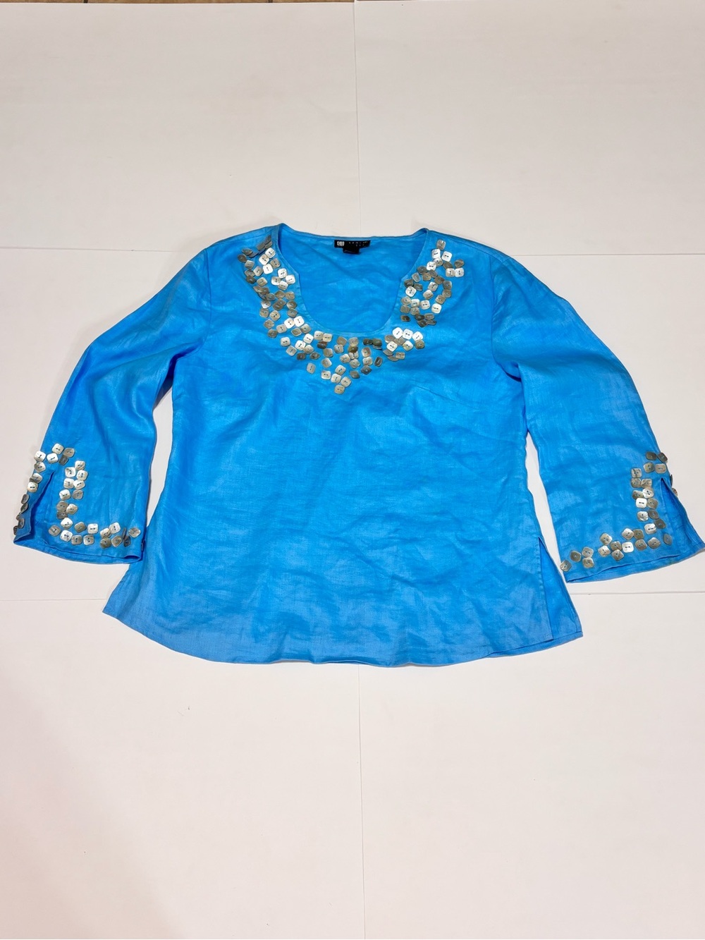 Carole Little Turquoise Blue Embellished V-Neck Tunic